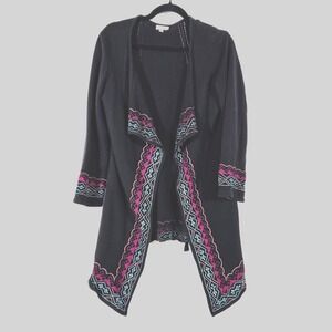 Luv 2 Luv Long Open Front Cardigan Womens Medium Duster Sweater Embroidered